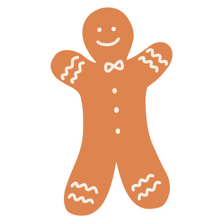 Christmas gingerbread cookie in cartoon style. Hand drawn vector illustration of winter holiday...