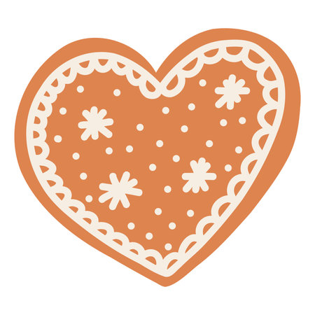 Christmas gingerbread cookie in cartoon style. Hand drawn vector illustration of winter holiday food, sweet heart biscuit.のイラスト素材