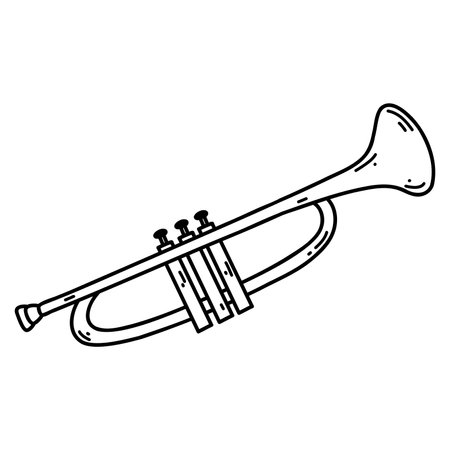 Doodle trumpet, pipe. Vector sketch illustration of musical instrument, black outline art for web design, icon, print, coloring page.のイラスト素材