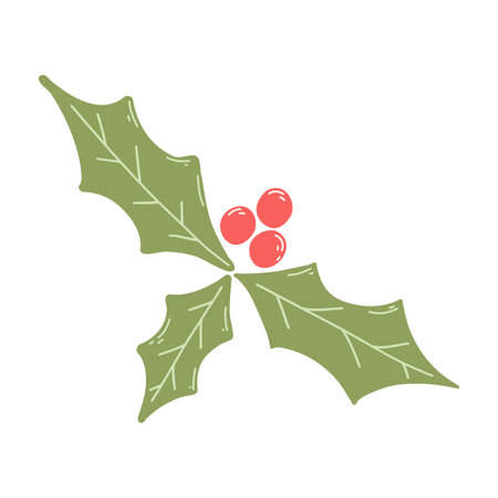 Holly berry icon in cartoon flat style. Hand drawn vector illustration of Christmas symbolのイラスト素材