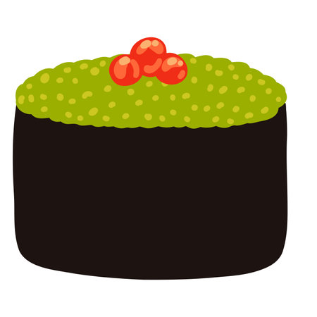 Gunkan sushi with red caviar in cartoon flat style. Hand drawn Japanese traditional cuisine.のイラスト素材