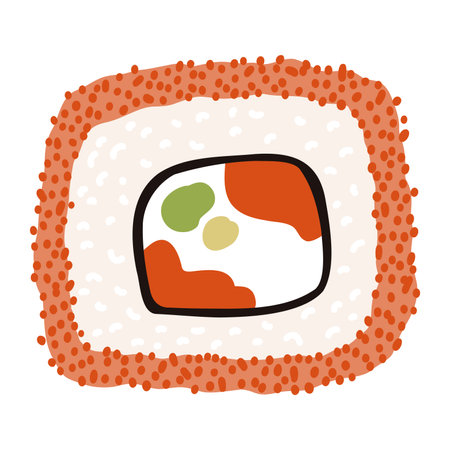 Sushi uramaki in cartoon flat style. Hand drawn Japanese traditional cuisine.のイラスト素材