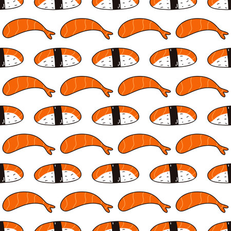 Seamless pattern with sushi. Hand drawn vector background with traditional Japanese cuisine.のイラスト素材