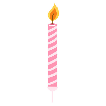 Hand drawn birthday cake candle with burning flame. Vector design element in cartoon flat styleのイラスト素材