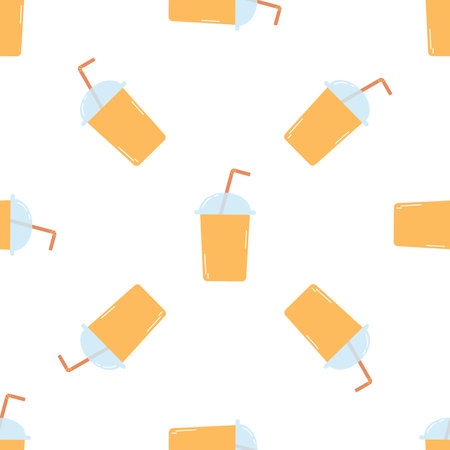 Seamless pattern with coffee paper cup. Flat vector background with reusable cup for hot and cold drinks.のイラスト素材