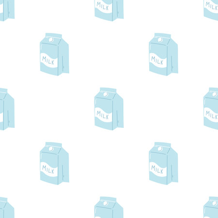 Seamless pattern with carton of milk. Vector background of dairy product in cartoon flat style.のイラスト素材