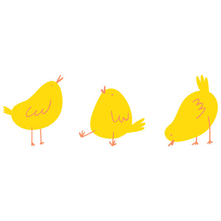 Cute cartoon chickens set. Minimalistic hand drawn farm animal, Easter chick for textile print, card, children game, posterのイラスト素材