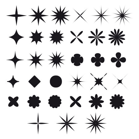 Swiss bauhaus y2k brutalist elements. Abstract geometric shapes, contemporary flower, star figures. Vector memphis design, primitive element setのイラスト素材