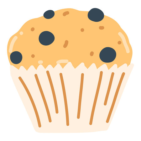 Pastry element, sweet cupcake with berries. Simple hand drawn food illustration