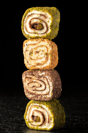 sweet turkish delight close up various fruit flavoredの写真素材
