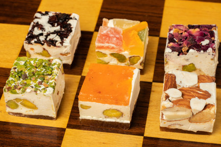 sweet turkish delight close up various fruit flavored