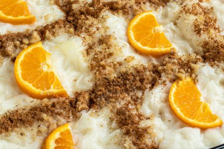 Orange slices on the indispensable traditional dessert of the month of Ramadan with ingredients of...