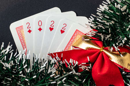 2022 new year concept with close-up colorful playing cardsの写真素材