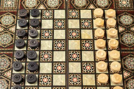 Handmade mother-of-pearl carved wooden backgammon checkers wooden game stamps