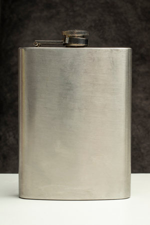 stainless steel pocket flask set and shot glassesの写真素材