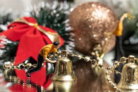 background decorative handmade scented pine tree candle christmas decorations and miniature menの写真素材