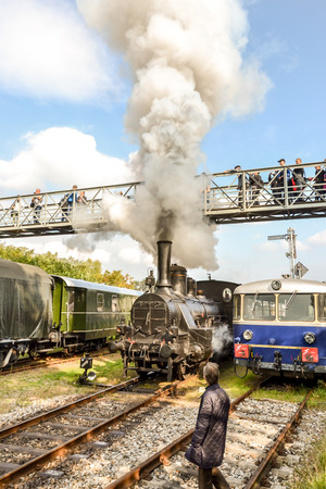 Historic Austrian steam engine shunting in Wien museum depotのeditorial素材