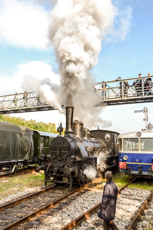 Historic Austrian steam engine shunting in Wien museum depotのeditorial素材