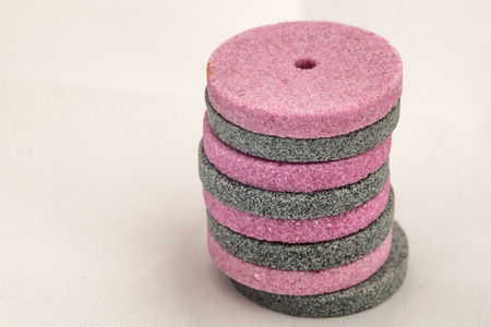 Green and red polishing stone wheelsの写真素材