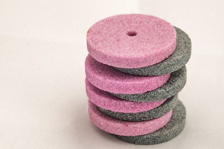 Green and red polishing stone wheelsの写真素材