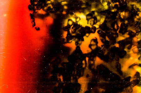Historic glass check on microscope with photo on 35mm Soviet Orwochrom UT 21 film with manny defects