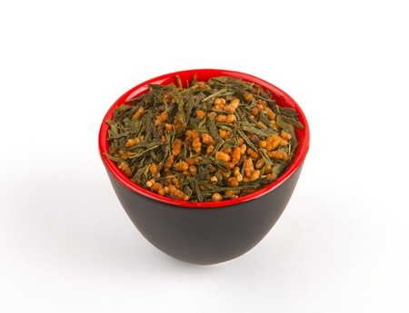Japanese genmaicha loose green tea with toasted rice grains.の写真素材