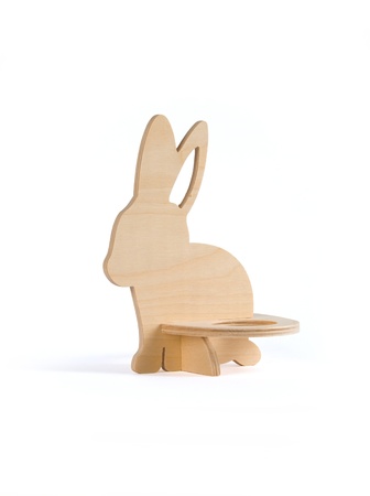 Wooden rabbit on white backgroundの写真素材