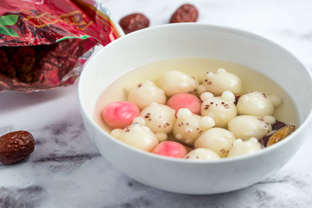 Hamster shaped glutinous rice balls with red date syrup