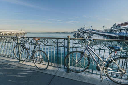 Scenery of the  San Francisco ferry terminal and bicycleの写真素材