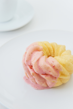 Twisted strawberry flavor doughnutの写真素材