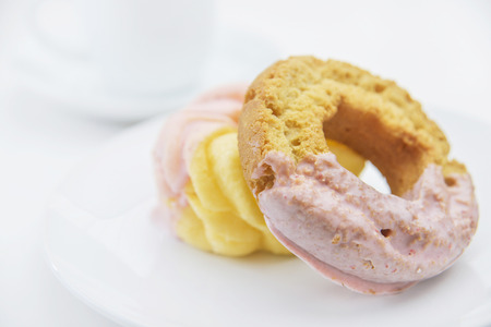Twisted strawberry flavor doughnutの写真素材