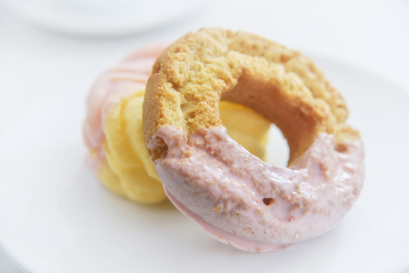 Twisted strawberry flavor doughnutの写真素材