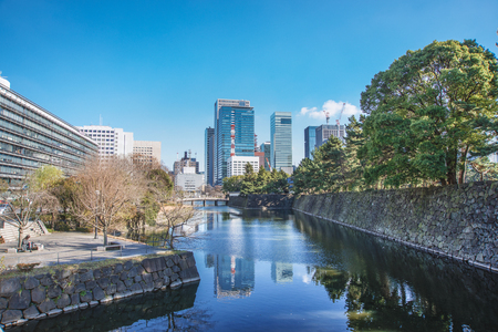 Scenery of Edo castle and business district in Tokyoのeditorial素材