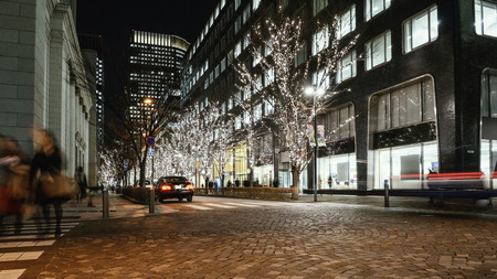 Night view of the Marunouchi business district in Tokyoの写真素材