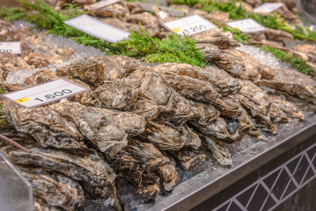 The oysters in front of restaurantの写真素材