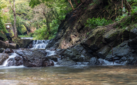 Mountain stream scenery of Kifune river in Kyotoの写真素材