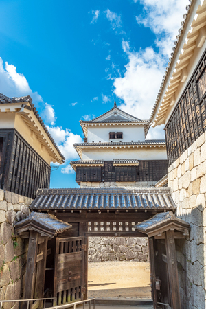 Ichinomon gate and small castle tower of the Matsuyama castle in Ehime, Japanのeditorial素材
