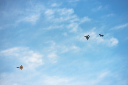 The fighter which performs formation flightの写真素材