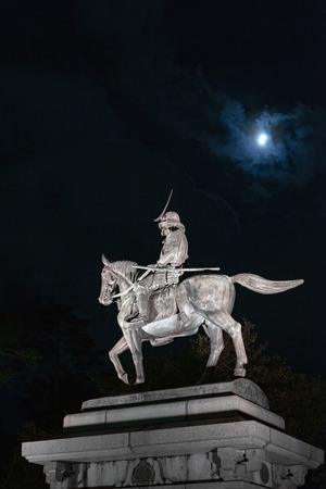 The Masamune Date statue which was lighted up in in Sendai castleのeditorial素材