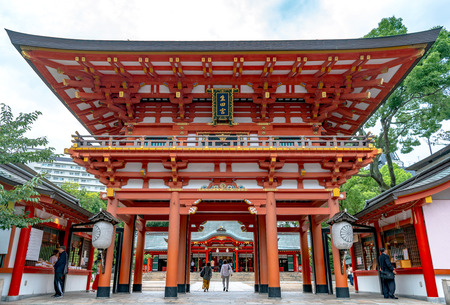 Tower gate of Ikuta jinja shrine in Kobe cityのeditorial素材