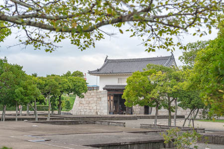 Honmaru gate mon of the main enclosure of the Ako castle in Ako city, Japanのeditorial素材