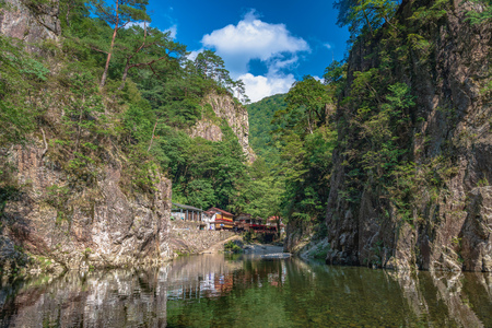 Scenery of the Sandankyo Gorge Kurobuchi in Hiroshima, Japanの写真素材