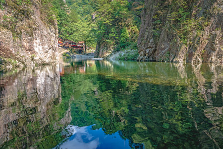 Scenery of the Sandankyo Gorge Kurobuchi in Hiroshima, Japanの写真素材