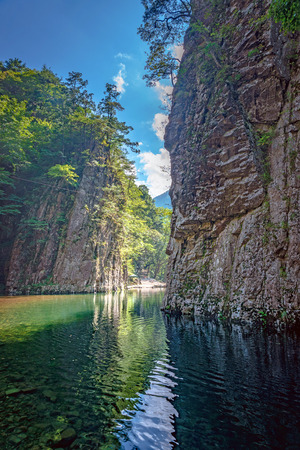 Scenery of the Sandankyo Gorge Kurobuchi in Hiroshima, Japanの写真素材