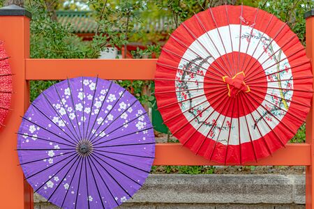 Displayed beautiful traditional Japanese umbrellaの写真素材