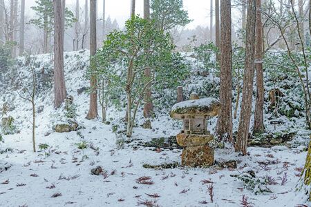Snow garden of the Sanzen-in Temple in Kyoto, Japanの写真素材