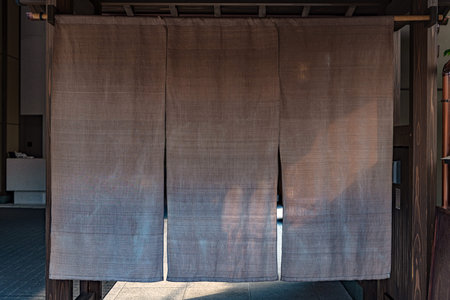 Traditional Japanese fabric curtain in Kyoto