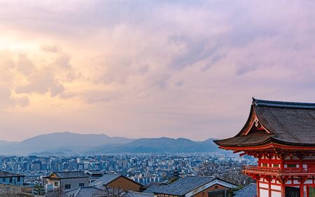 Cityscape of the Kyoto city from the Kiyiomizudera temple in Kyoto, Japanの写真素材