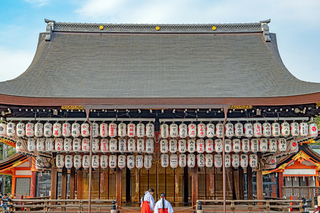 Maidono stage of the Yasaka jinja shrine in Kyoto, Japanのeditorial素材