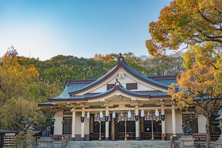Worship Hall of the Minatogawa jinja shrine in Kobe, Japanのeditorial素材
